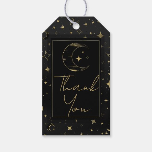Black & Gold Moderne Celestial Moon Stars Hochzeit Geschenkanhänger (Vorderseite)
