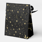 Black & Gold Moderne Celestial Moon Stars Hochzeit Geschenkschachtel (Rückseite)