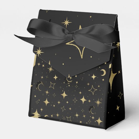 Black & Gold Moderne Celestial Moon Stars Hochzeit Geschenkschachtel (Vorderseite)