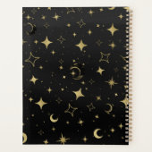 Black & Gold Moderne Celestial Moon Stars Hochzeit Planer (Rückseite)