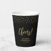 Black & Gold Moderne Confetti Erwachsene Geburtsta Pappbecher (Rückseite)
