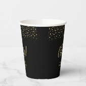 Black & Gold Moderne Confetti Erwachsene Geburtsta Pappbecher (Links)