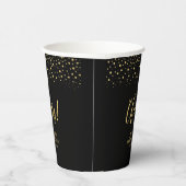Black & Gold Moderne Confetti Erwachsene Geburtsta Pappbecher (Rechts)