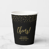 Black & Gold Moderne Confetti Erwachsene Geburtsta Pappbecher (Vorderseite)