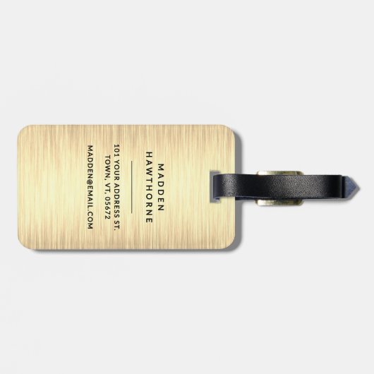 Black Gold Moderne Elegante einfache Brushed Metal Gepäckanhänger (Rückseite horizontal)