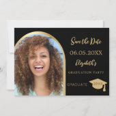 Black Gold Moderne Foto Graduation Party Save The Date (Vorderseite)