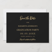 Black Gold Moderne Foto Graduation Party Save The Date (Rückseite)