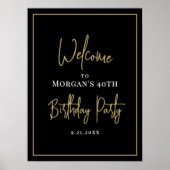 Black Gold Moderne Geburtstagsparty Willkommen Poster (Vorne)