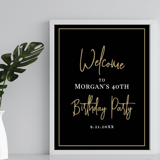 Black Gold Moderne Geburtstagsparty Willkommen Poster
