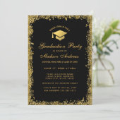 Black Gold Moderne Glitzer Graduation Party - Einl Einladung (Stehend Vorderseite)