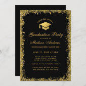 Black Gold Moderne Glitzer Graduation Party - Einl Einladung (Vorne/Hinten)