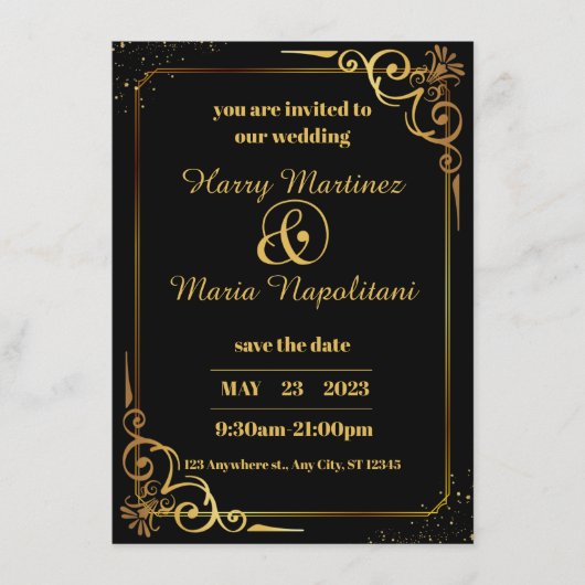 Black Gold Moderne Hochzeitseinladung Begleitkarte (Vorderseite)