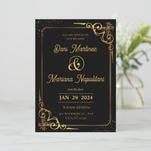 Black Gold Moderne Hochzeitseinladung Einladung