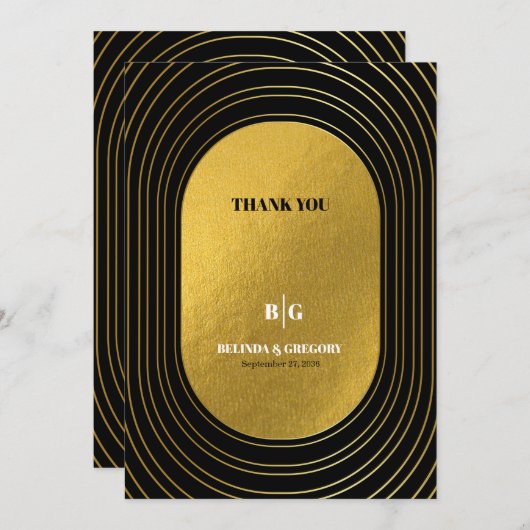 Black & Gold Moderne Minimalistisch Arch Wedding Dankeskarte (Vorne/Hinten)
