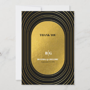 Black & Gold Moderne Minimalistisch Arch Wedding Dankeskarte