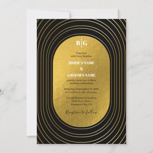 Black & Gold Moderne Minimalistisch Arch Wedding Einladung (Vorderseite)