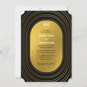 Black & Gold Moderne Minimalistisch Arch Wedding Einladung