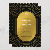 Black & Gold Moderne Minimalistisch Arch Wedding Einladung (Vorne/Hinten)