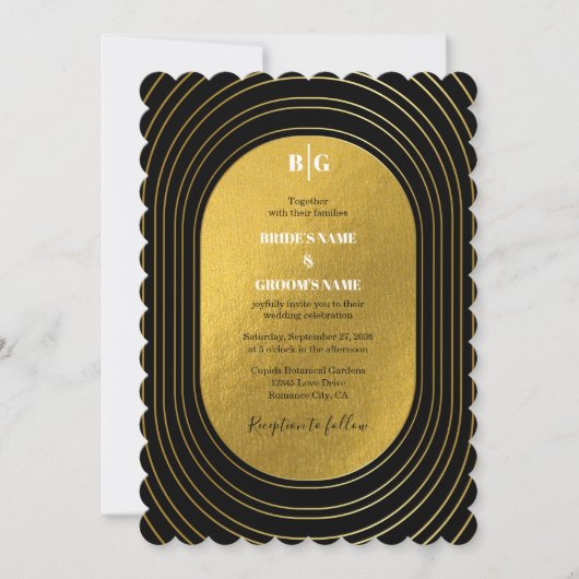 Black & Gold Moderne Minimalistisch Arch Wedding Einladung (Vorderseite)