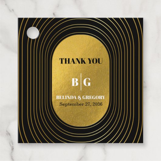 Black & Gold Moderne Minimalistisch Arch Wedding Geschenkanhänger (Vorderseite)