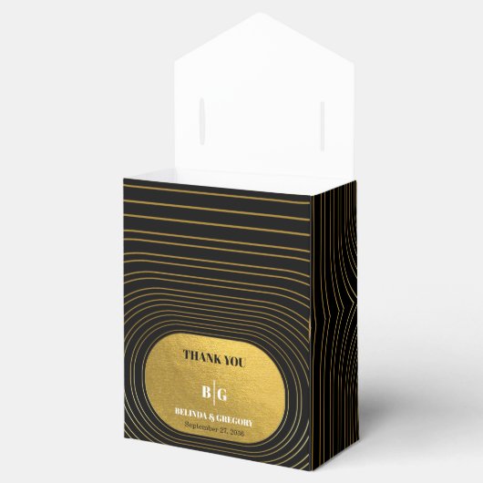 Black & Gold Moderne Minimalistisch Arch Wedding Geschenkschachtel (Geöffnet)