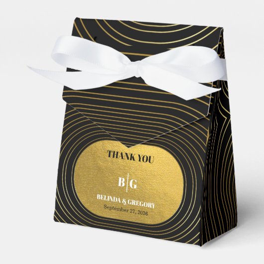 Black & Gold Moderne Minimalistisch Arch Wedding Geschenkschachtel (Vorderseite)