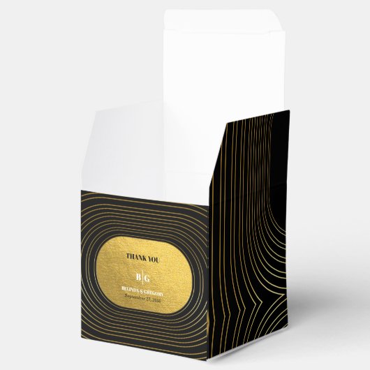 Black & Gold Moderne Minimalistisch Arch Wedding Geschenkschachtel (Geöffnet)