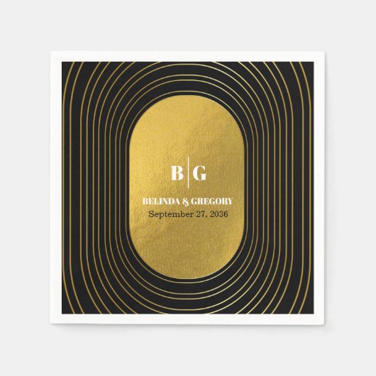 Black & Gold Moderne Minimalistisch Arch Wedding Serviette (Vorderseite)