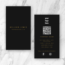 Black Gold Moderne Minimalistische QR Code Social  Visitenkarte