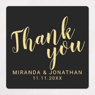 Black & Gold Moderne Script Gastgeschenk Hochzeit Etiketten