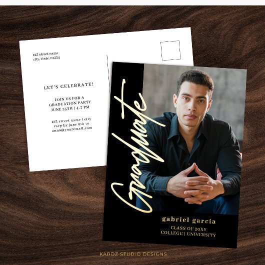 Black Gold Moderner Abschluss Einladung Postkarte