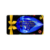 Black & Gold Moderner Boho Edelstone Diamond Chic Adressaufkleber (Vorne)