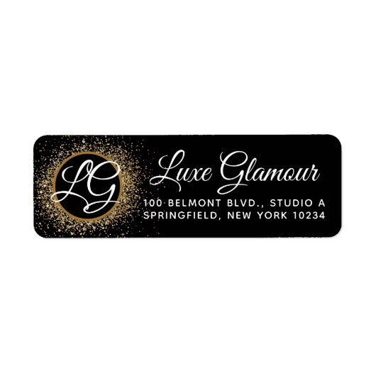 Black & Gold Moderner Glamour Salon Rücksendeadres (Vorne)