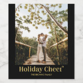 Black & Gold Moderner Holiday Cheer Foto Weinetike Weinetikett (Einzelnes Label)