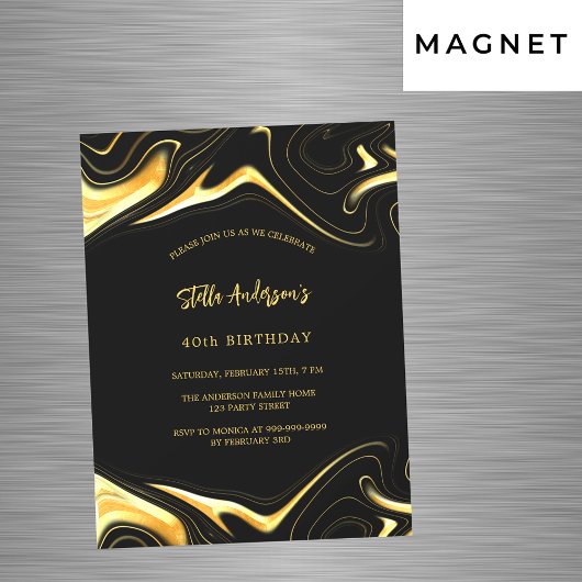 Black Gold Moderner Luxus Geburtstag Magneteinladung