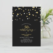 Black & Gold Modernes 50. Hochzeitsszenario-Party Einladung (Stehend Vorderseite)