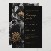 Black Gold Modernes Blumenhochzeitungs-Abend Party Einladung (Vorne/Hinten)