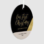 Black & Gold Modernes First Christmas Foto Ornamen Ornament (Vorderseite)
