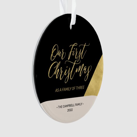 Black & Gold Modernes First Christmas Foto Ornamen Ornament (Vorderseite)