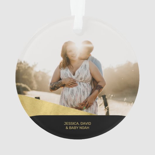 Black & Gold Modernes First Christmas Foto Ornamen Ornament (Rückseite)