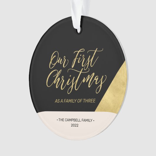 Black & Gold Modernes First Christmas Foto Ornamen Ornament (Vorderseite)