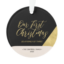 Black & Gold Modernes First Christmas Foto Ornamen