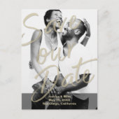 Black Gold Modernes Foto Script Rettete unser Datu Ankündigungspostkarte (Vorderseite)