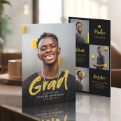 Black & Gold Modernes Script Foto Abschluss Einladung