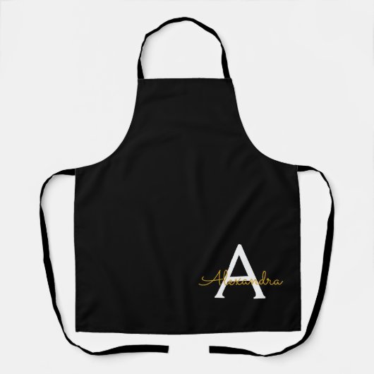 Black Gold Modernes Script Girly Monogram Name Sch Schürze (Vorderseite)