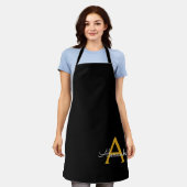 Black Gold Modernes Script Girly Monogram Name Sch Schürze (Getragen)