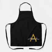 Black Gold Modernes Script Girly Monogram Name Sch Schürze (Vorderseite)