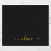Black Gold Modernes Script Giron Monogram Name Alkoholflaschenetikett (Einzelnes Label)