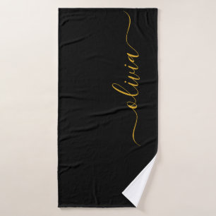 Black Gold Modernes Script Giron Monogram Name Badehandtuch