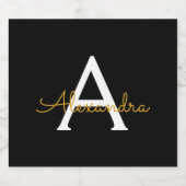Black Gold Modernes Script Giron Monogram Name Bierflaschenetikett (Einzelnes Label)